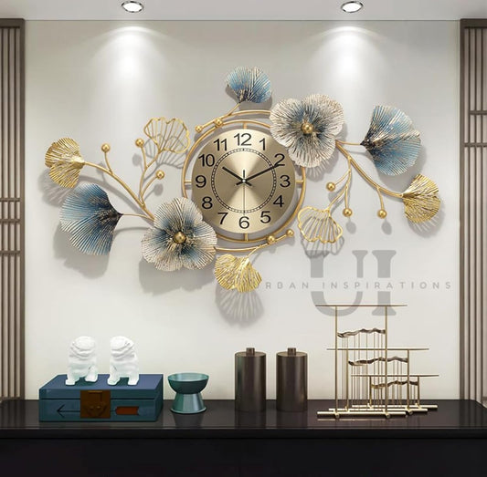 Metal Hanging Wall Clock Floral Decorative