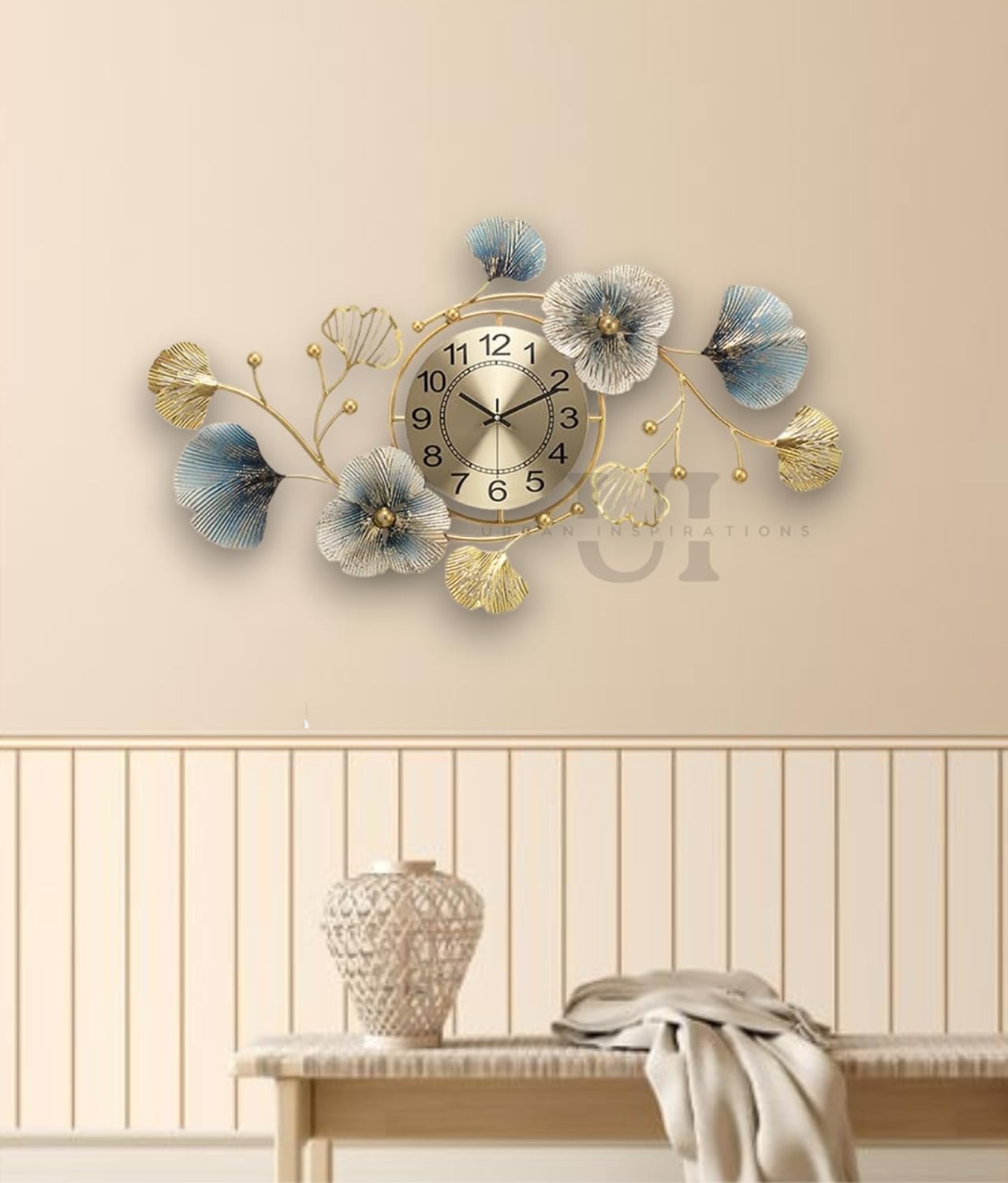 Metal Hanging Wall Clock Floral Decorative
