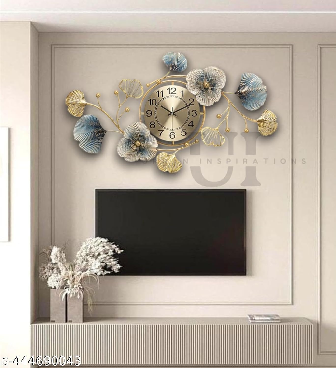 Metal Hanging Wall Clock Floral Decorative