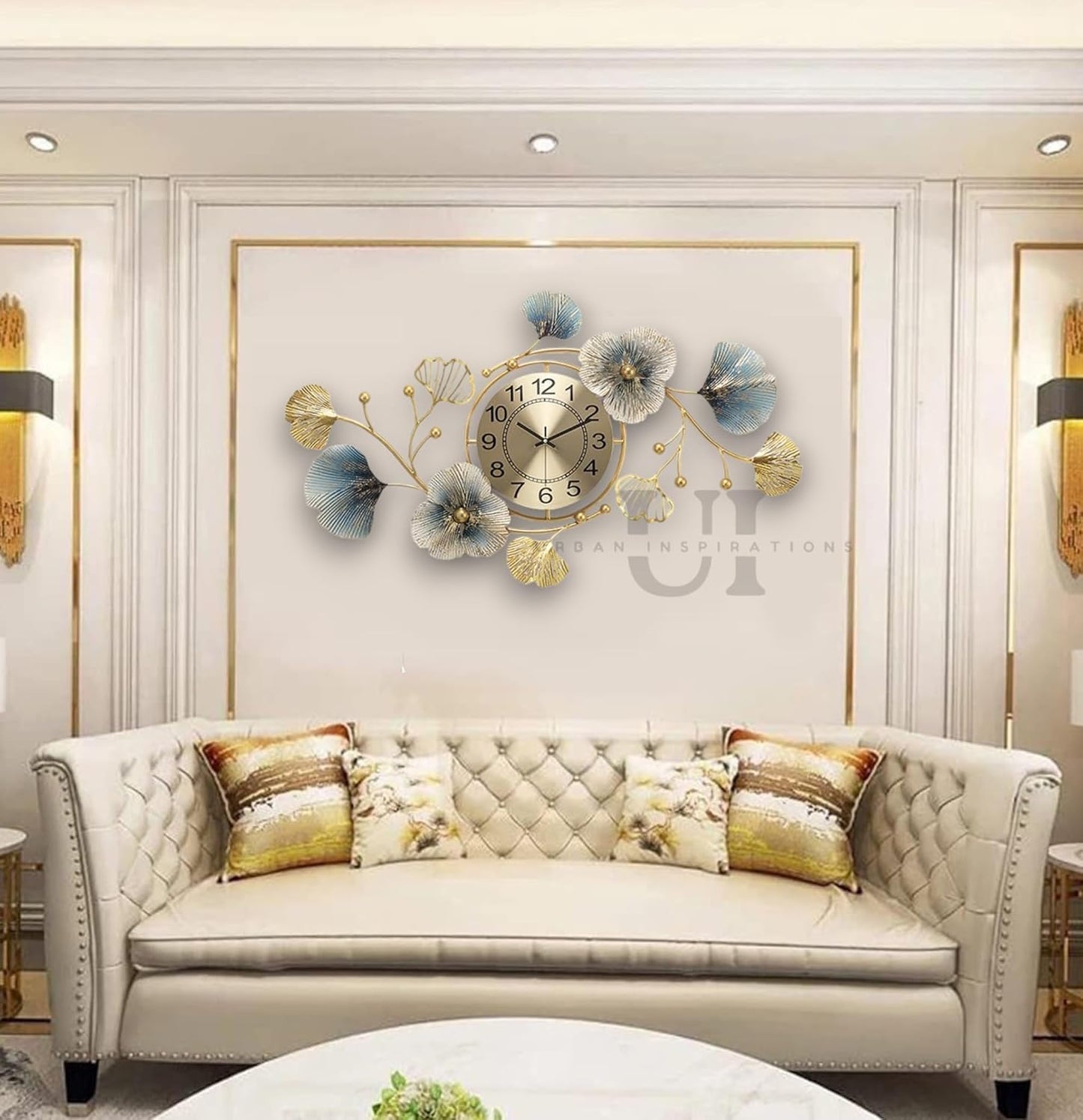 Metal Hanging Wall Clock Floral Decorative
