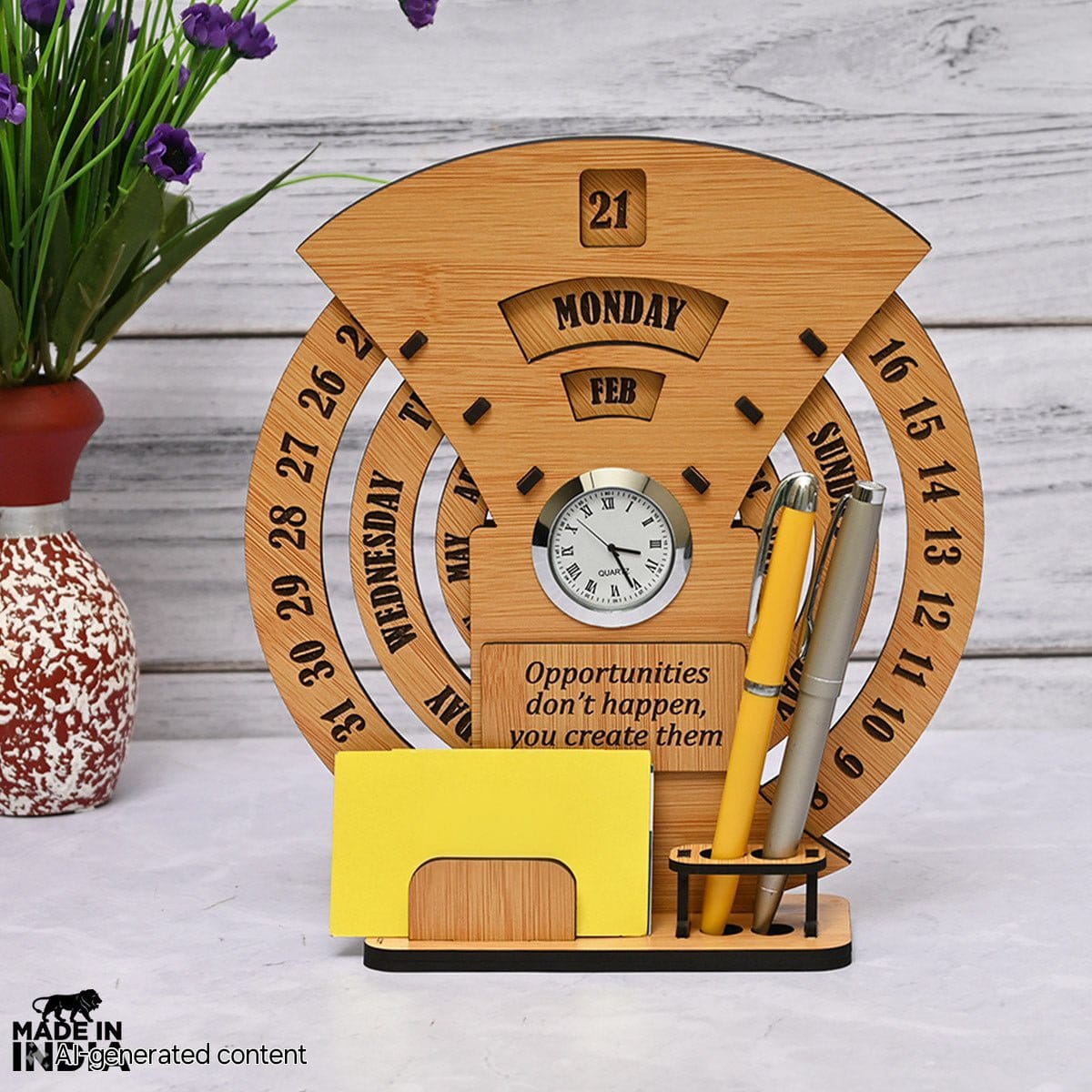 🕰️ Lifetime Infinite Calendar 2025 with Desk Organizer & Clock – Perfect for Office & Home!