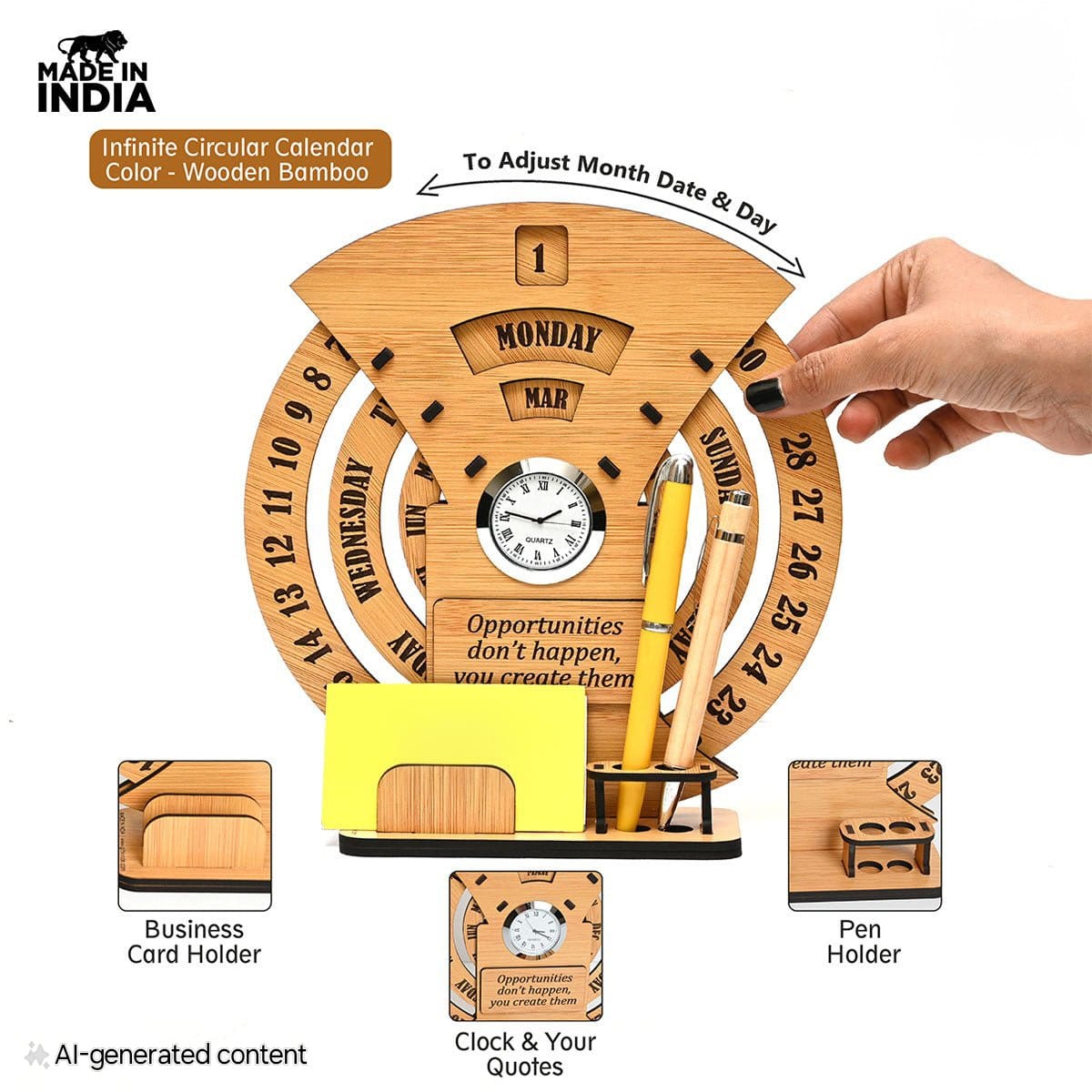 🕰️ Lifetime Infinite Calendar 2025 with Desk Organizer & Clock – Perfect for Office & Home!
