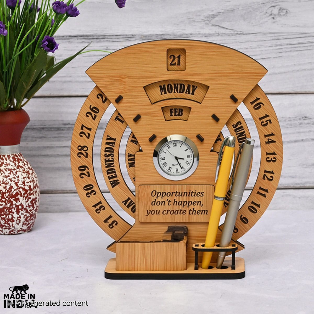 🕰️ Lifetime Infinite Calendar 2025 with Desk Organizer & Clock – Perfect for Office & Home!